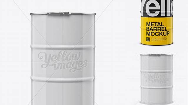 2182+ 200L Metal Barrel PSD Mockup Eye-Level Shot Fully Customizable Photoshop Freebie