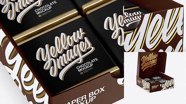 2182+ Glossy Paper Box With Chocolates PSD Mockup Half Side View High-Angle Shot Elegant High-Resolution Design File