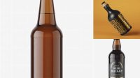 2184+ 330ml Amber Bottle With Dark Beer PSD Mockup High-Resolution Graphic