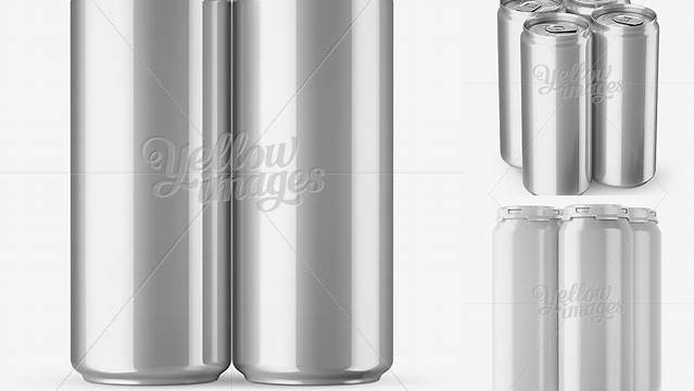 2187+ 4 Metallic Aluminium Cans PSD Mockup Front View High-Resolution Editable PSD