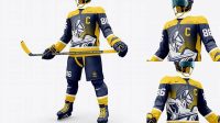 2189+ Men’s Full Ice Hockey Kit with Stick PSD Mockup Half Side View Unique High-Resolution Design Freebie