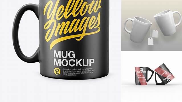 219+ Matte Mug With Tea Label PSD Mockup Front View Smart Object PSD Template