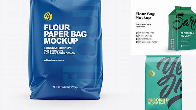 2190+ Matte Paper Flour Bag PSD Mockup Front View Eye-Level Shot Free Creative Design