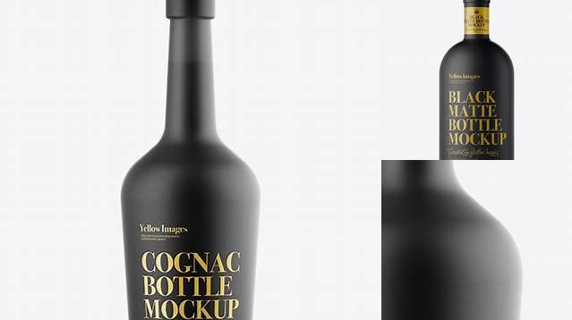 2197+ Cognac Black Matte Bottle PSD Mockup Front View Download Customizable PSD