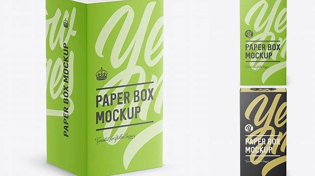 2198+ Textured Carton Box with Hang Tab PSD Mockup Front View high-angle shot For Free Download