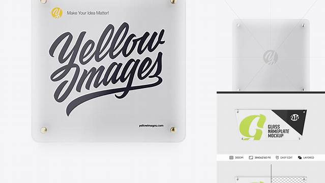 2202+ Square Frosted Glass Nameplate with Round Corners PSD Mockup Front View Elegant Photoshop Mockup