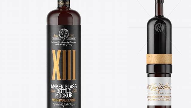 2203+ Dark Amber Glass Bottle with Wooden Cap & Wax PSD Mockup Free PSD for Creatives