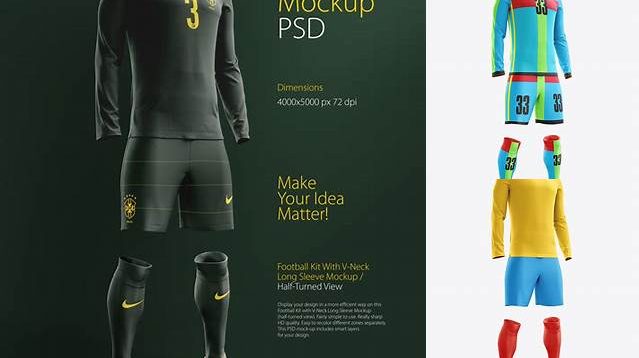 2205+ Soccer Kit with Long Sleeve PSD Mockup / Half-Turned View Include TIFF