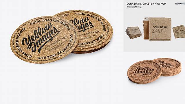 2207+ Stack of Cork Beverage Coasters PSD Mockup High-Quality Editable PSD