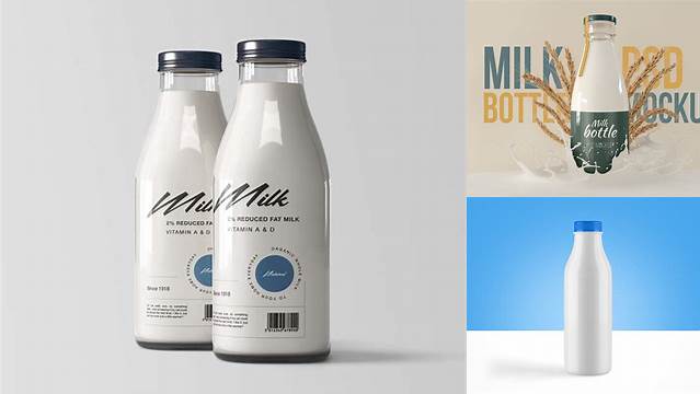 2208+ Frosted Plastic Bottle With Milk PSD Mockup Free Creative Design