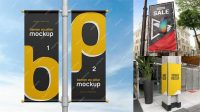 2210+ Glossy Banner on Pillar PSD Mockup Front View High-End Creative PSD Template