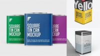 2211+ Glossy Square Tin Can PSD Mockup Editable Graphic Free PSD