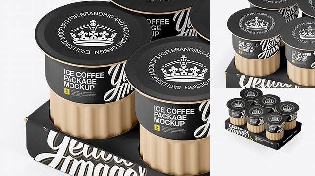 2216+ Matte Ice Coffee 6 K-Cups Pack PSD Mockup Halfside View High-Angle Shot Include TIFF