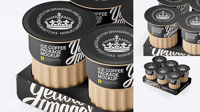 2216+ Matte Ice Coffee 6 K-Cups Pack PSD Mockup Halfside View High-Angle Shot Include TIFF