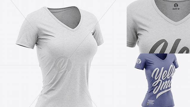 2216+ Women’s Heather Slim-Fit V-Neck T-Shirt PSD Mockup Front View Download Free Editable PSD Template