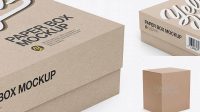 2222+ Kraft Square Box PSD Mockup Half Side View High-Angle Shot Custom Design Freebie PSD