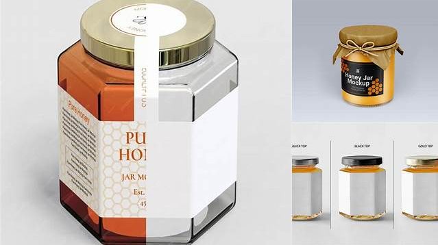 2222+ Pure Honey Jar PSD Mockup High-Angle Shot Exclusive Digital PSD Resource