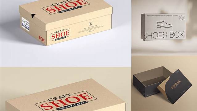 2225+ Shoes Box PSD Mockup Front View High-Angle Shot Creative Layered Design File