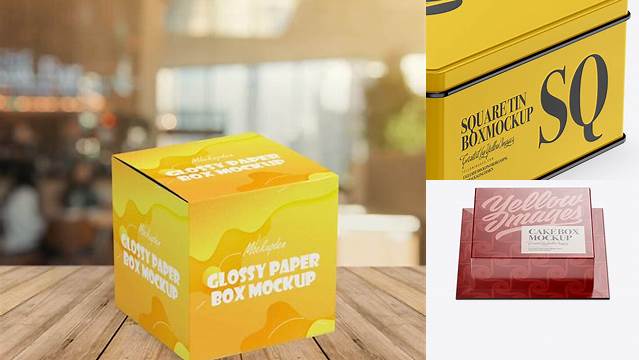 2227+ Glossy Box PSD Mockup Front View High-Angle Shot Smart Object PSD Template