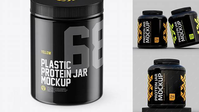 2235+ Glossy Plastic Protein Jar PSD Mockup High-Angle Shot Free Premium Photoshop Template Download