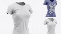 2237+ Women’s Heather Slim-Fit T-Shirt PSD Mockup Front View Elegant Free Graphic Resource