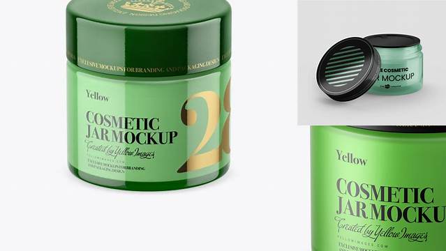 224+ Green Glass Cosmetic Jar PSD Mockup High-Angle Shot Fully Layered PSD Freebie