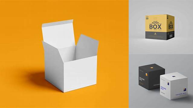 2244+ Square Paper Box PSD Mockup Half Side View High Angle Shot For Free Download