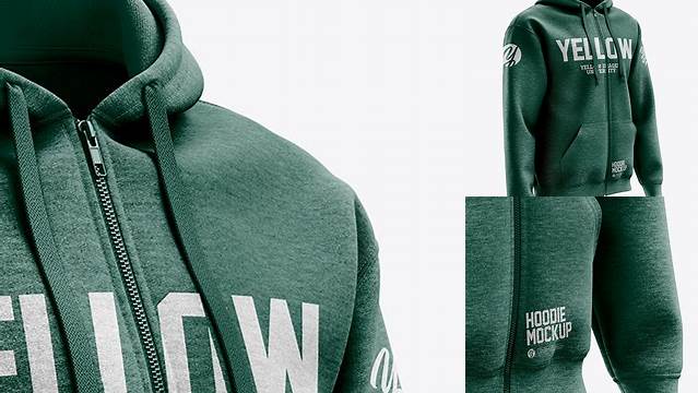 2247+ Men’s Heather Full-Zip Hoodie PSD Mockup Right Half Side View High-Quality Creative PSD