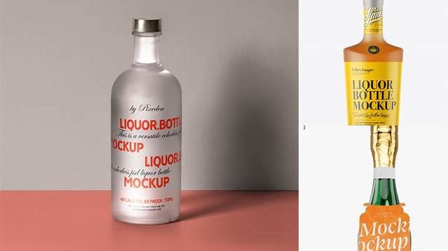 2248+ Frosted Bottle with Orange Liquor PSD Mockup Front View Free Mockup PSD Template