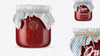 2249+ Glass Raspberry Jam Jar with Fabric Cap and Label Photoshop Freebie