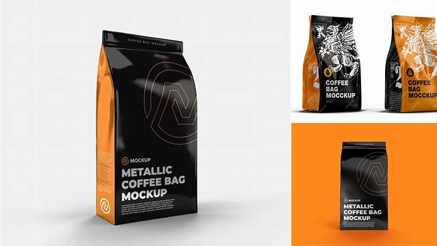 2249+ Metallic Coffee Bag PSD Mockup Front View Premium Design Freebie