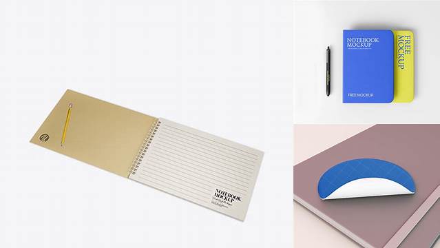 2252+ Textured Opened Notebook with Pencil PSD Mockup Customizable Layered Design PSD