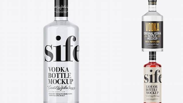 2253+ Clear Glass Vodka Bottle with Shrink Band PSD Mockup Download Free