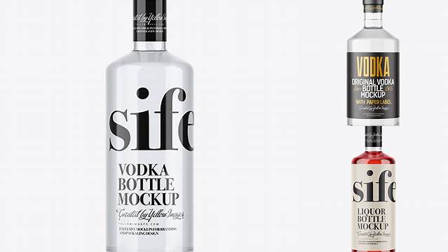 2253+ Clear Glass Vodka Bottle with Shrink Band PSD Mockup Download Free