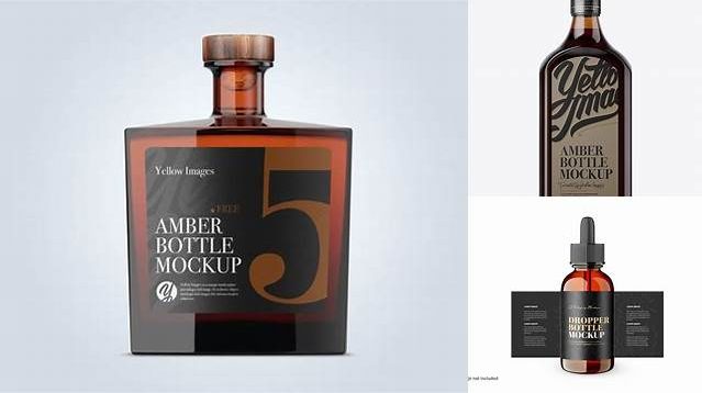 2254+ Square Amber Glass Bottle With Liquor PSD Mockup Free PSD