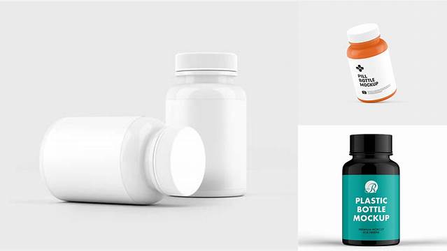 2256+ Glossy Pill Bottle With Metal Cap PSD Mockup High-Angle Shot Modern Free PSD Template