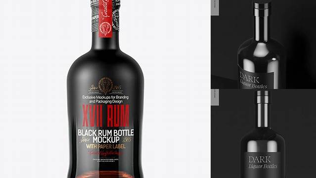 2258+ Glass Bottle with Black Rum PSD Mockup Exclusive and Stylish Design PSD