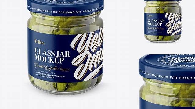 2264+ Glass Jar with Cucumbers PSD Mockup Front View High Angle Shot Digital Photoshop Free Mockup