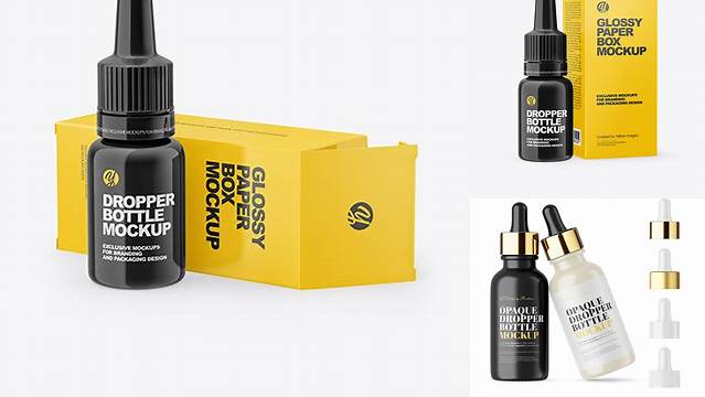 2264+ Glossy Dropper Bottle with Glossy Paper Box PSD Mockup Download Professional PSD