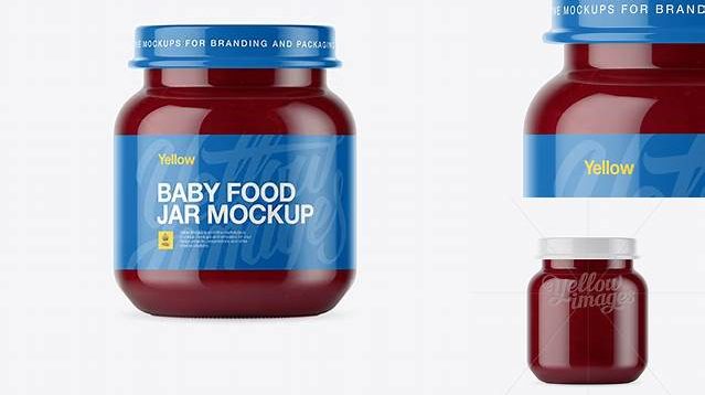 2266+ Baby Food Plum Puree Small Jar PSD Mockup Front View Editable and Customizable PSD