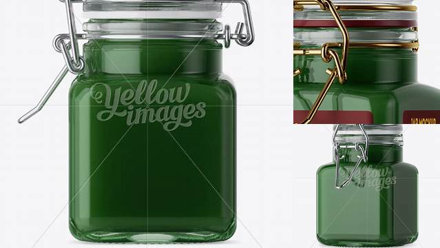 2270+ 100ml Glass Green Jam Jar with Clamp Lid PSD Mockup Half Side View High-Angle Shot Creative High-Resolution PSD Freebie