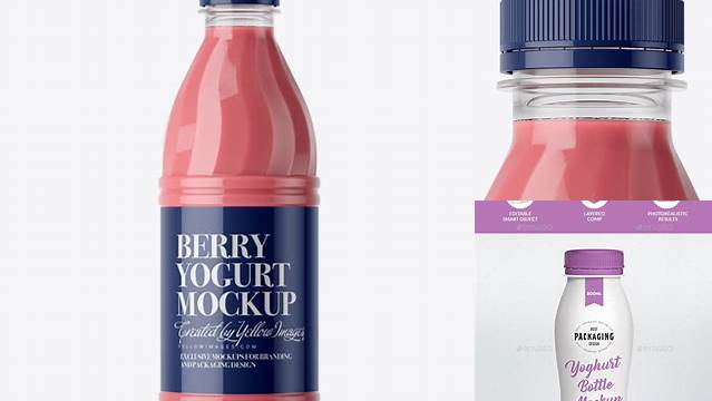 2273+ Glossy Plastic Bottle with Berry Yoghurt PSD Mockup Versatile and Modern PSD Mockup