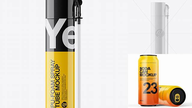 2276+ Pu-Foam Glossy Spray 500ml Can PSD Mockup Creative Free PSD Graphic Design