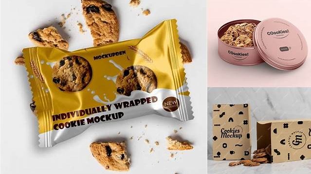 2277+ Metallic Round Cookie Packaging PSD Mockup Back View Free Editable Photoshop Template