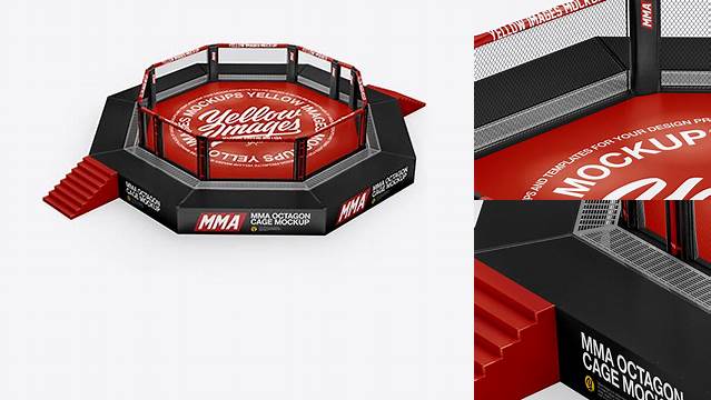 2281+ MMA Octagon Cage PSD Mockup High-Angle Shot Download Free PSD