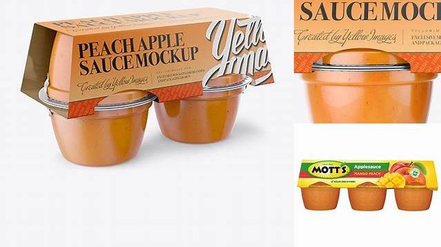 2282+ Peach Apple Sauce 4-4 Oz. Cups PSD Mockup Front View High Resolution