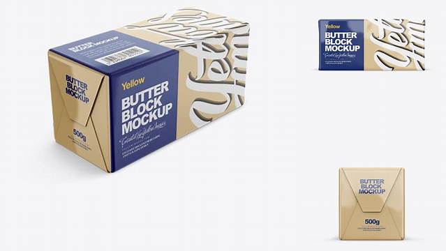 2286+ 250g Glossy Butter Block PSD Mockup Front View High-Angle Shot Exclusive Free PSD Mockups