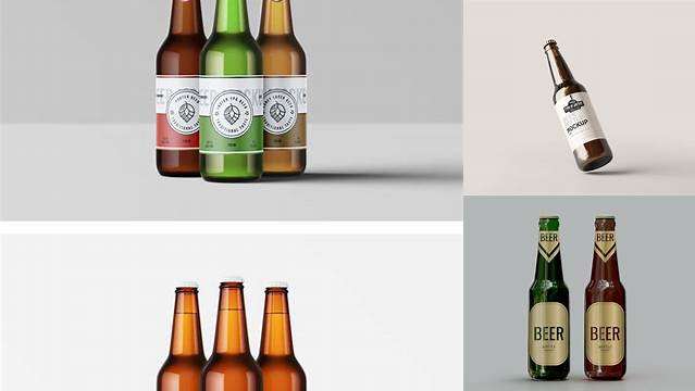 2291+ Amber Beer Bottle PSD Mockup Front View Creative Design Mockup