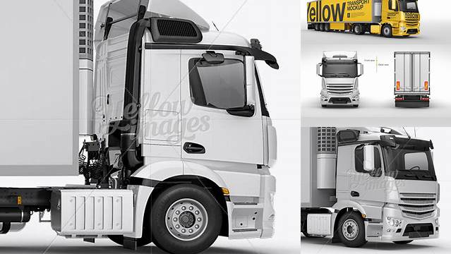 2296+ Refrigerator Truck HQ PSD Mockup Right Side View Creative High-Resolution PSD Freebie