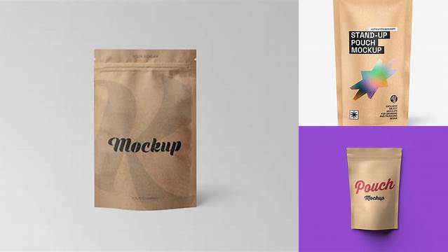 2297+ Kraft Stand Up Pouch with Zipper PSD Mockup Half Side View Downloadable PSD Design Template